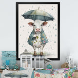 Cute Cow With Umbrella Rainy Day - Cow Wall Decor