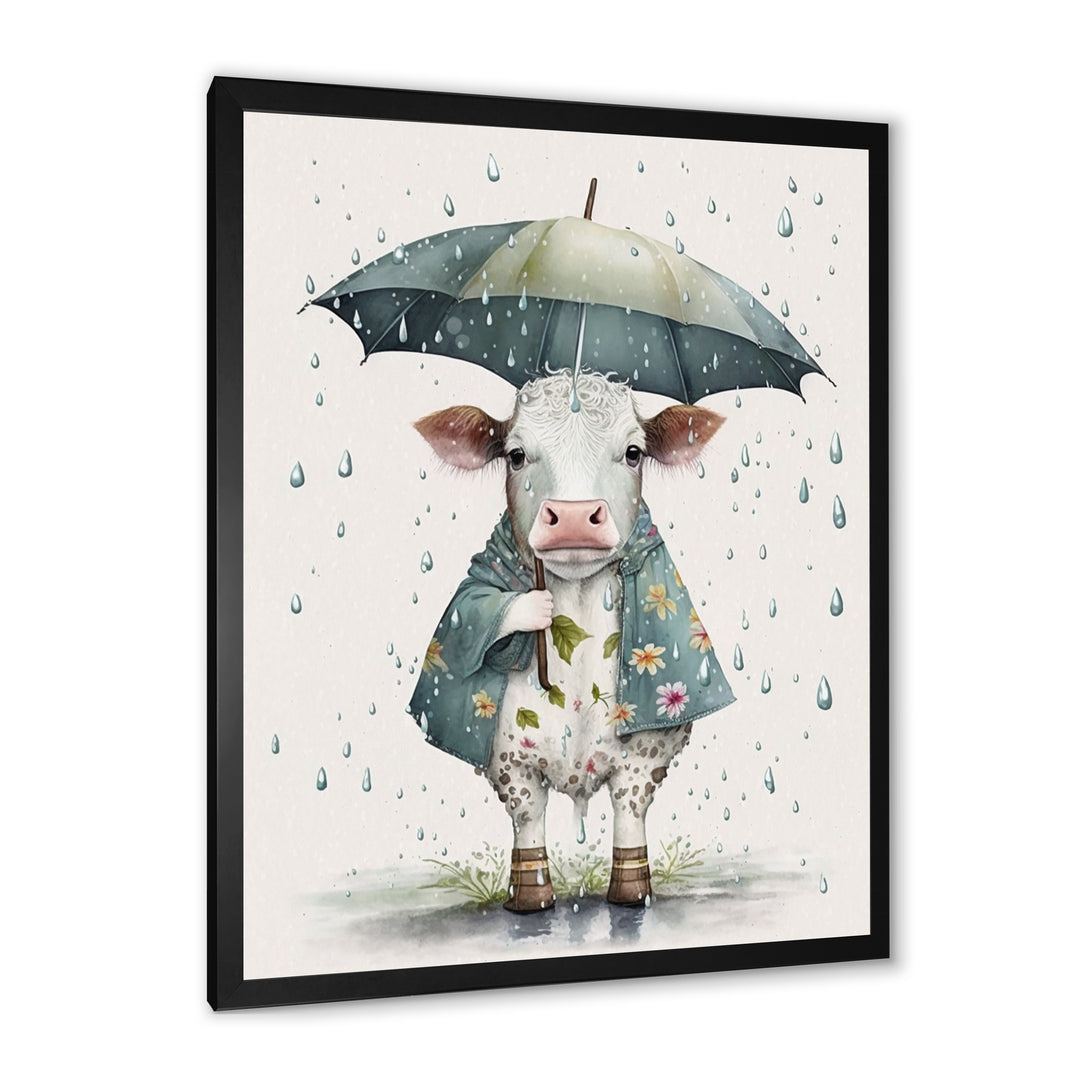 Cute Cow With Umbrella Rainy Day - Cow Wall Decor