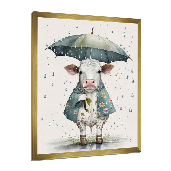 Cute Cow With Umbrella Rainy Day - Cow Wall Decor
