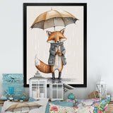 Cute Fox With Umbrella Rainy Day - Fox Wall Decor