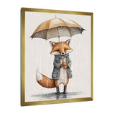 Cute Fox With Umbrella Rainy Day - Fox Wall Decor