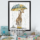 Cute Giraffe With Umbrella Rainy Day - Giraffe Wall Art Prints