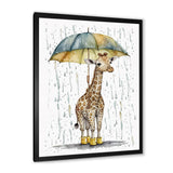 Cute Giraffe With Umbrella Rainy Day - Giraffe Wall Art Prints