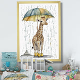Cute Giraffe With Umbrella Rainy Day - Giraffe Wall Art Prints