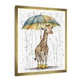 Cute Giraffe With Umbrella Rainy Day - Giraffe Wall Art Prints