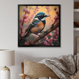 Blue Bird On A Branch - Bird Floral Framed Canvas Art