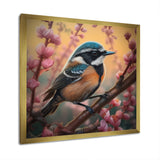 Blue Bird On A Branch - Bird Floral Framed Canvas Art
