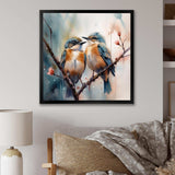 Blue Birds Sitting On Tree Branch III - Animals Canvas Wall Art