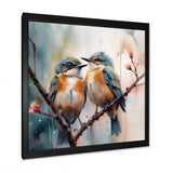 Blue Birds Sitting On Tree Branch III - Animals Canvas Wall Art