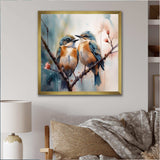 Blue Birds Sitting On Tree Branch III - Animals Canvas Wall Art