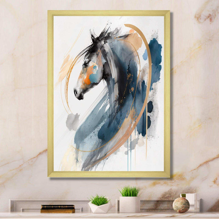 Black Horse Side Portait II - Animals Canvas Wall Art