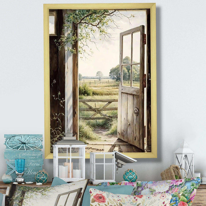 View From A Cottage Country Door II - Farm Canvas Wall Art