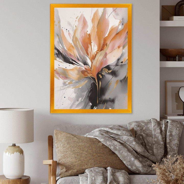 Orange And Grey Mesmerizing Marble Abstraction - Abstract Canvas Wall Art