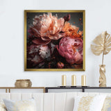 Orange Pink Peonies Blooming - Floral Canvas Wall Art