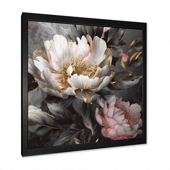 Pink Grey Peonies Blooming II - Floral Canvas Wall Art