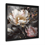 Pink Grey Peonies Blooming II - Floral Canvas Wall Art