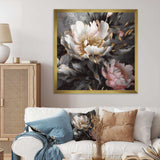 Pink Grey Peonies Blooming II - Floral Canvas Wall Art