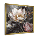 Pink Grey Peonies Blooming II - Floral Canvas Wall Art