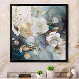 Blue Marble Gold Floral Impressions II - Floral Canvas Wall Art