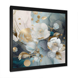 Blue Marble Gold Floral Impressions II - Floral Canvas Wall Art