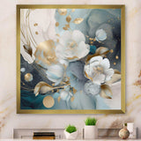 Blue Marble Gold Floral Impressions II - Floral Canvas Wall Art