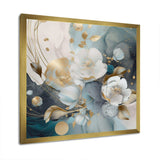 Blue Marble Gold Floral Impressions II - Floral Canvas Wall Art