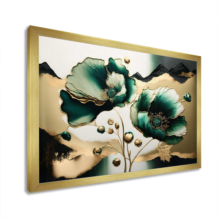 Gold And Green Poppy Floral Euphoria I - Floral Canvas Wall Art