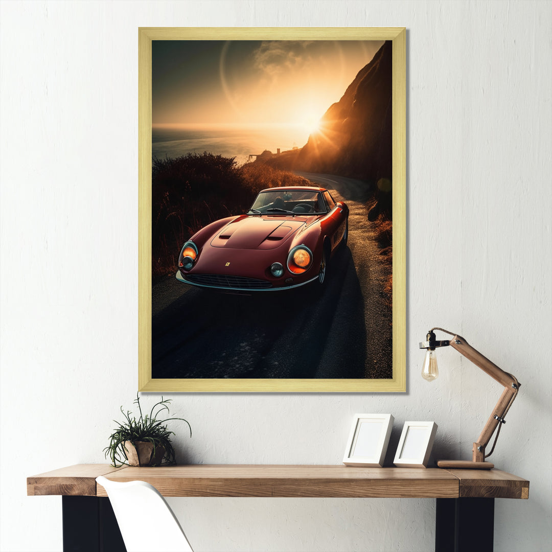Red And Yellow Artistic Tributes To Retro Cars - Cars Retro Canvas Wall Art
