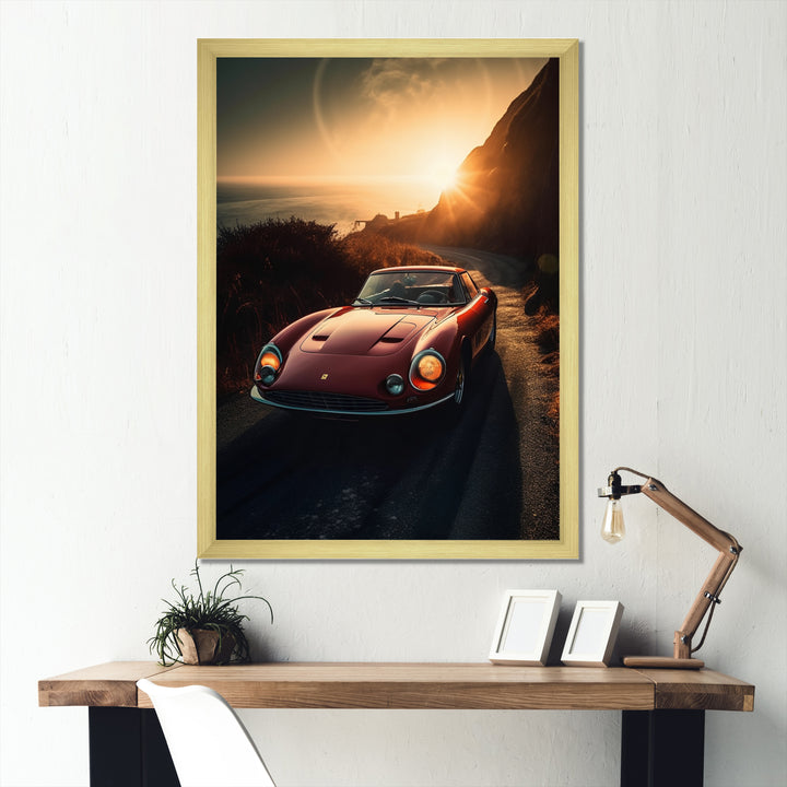 Red And Yellow Artistic Tributes To Retro Cars - Cars Retro Canvas Wall Art