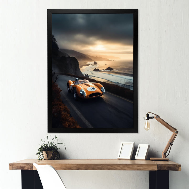 Orange And Black Artistic Tributes To Retro Cars - Cars Retro Canvas Wall Art