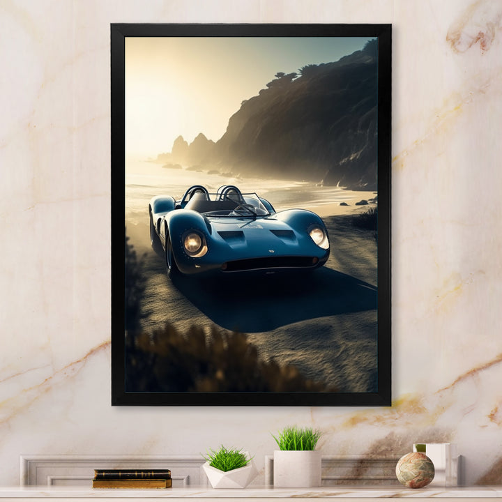 Blue And Grey Artistic Tributes To Retro Cars - Cars Retro Canvas Wall Art