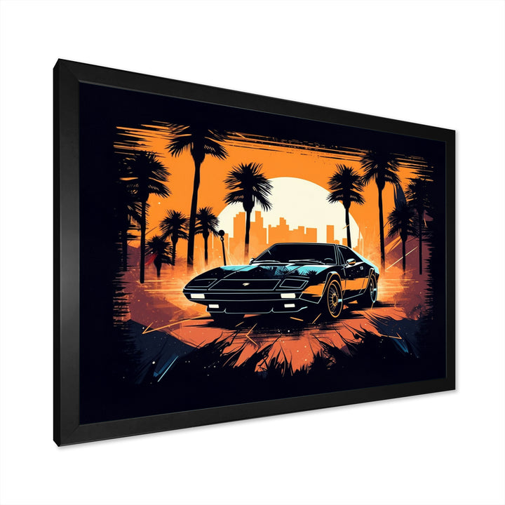 Lambo Fast Car Sunset - Cars Retro Canvas Wall Art
