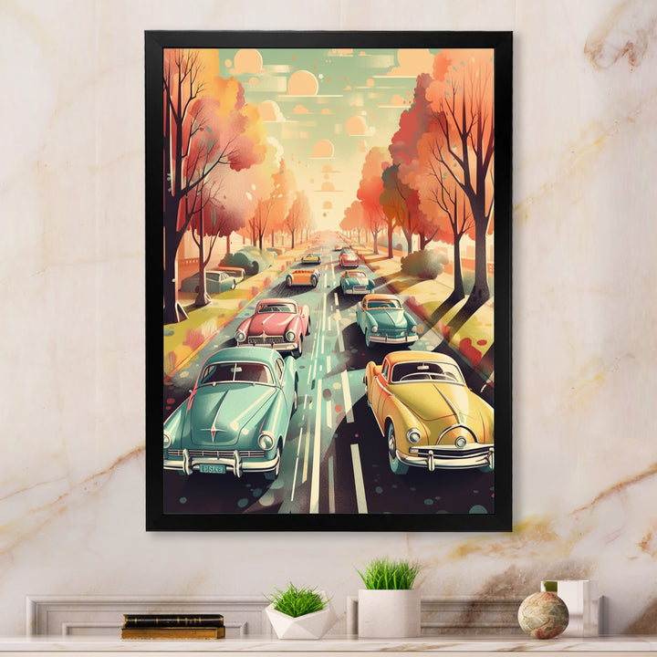 Green And Red Retro Roadsters - Cars Retro Canvas Wall Art