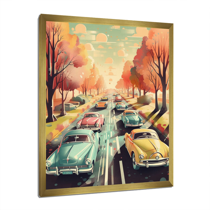 Green And Red Retro Roadsters - Cars Retro Canvas Wall Art