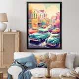 Green And Coral Retro Roadsters - Cars Retro Canvas Wall Art