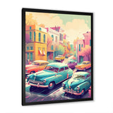 Green And Coral Retro Roadsters - Cars Retro Canvas Wall Art