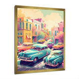Green And Coral Retro Roadsters - Cars Retro Canvas Wall Art
