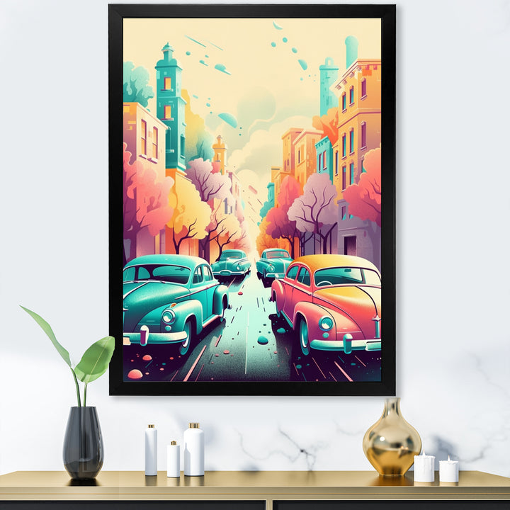 Orange And Green Retro Roadsters - Cars Retro Canvas Wall Art