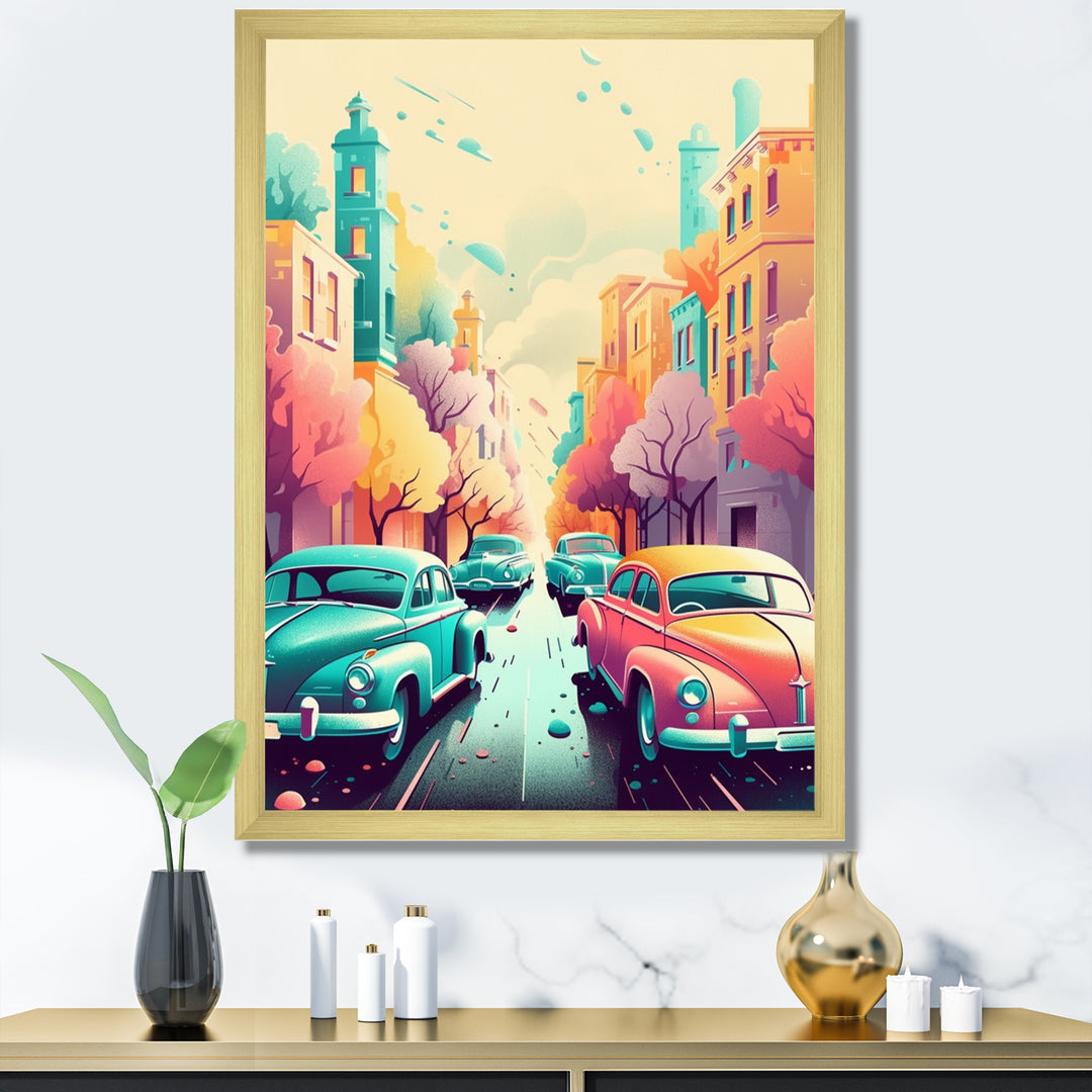 Orange And Green Retro Roadsters - Cars Retro Canvas Wall Art