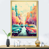 Orange And Green Retro Roadsters - Cars Retro Canvas Wall Art
