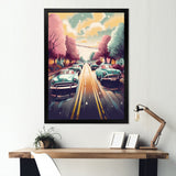 Green And Pink Retro Roadsters - Cars Retro Canvas Wall Art