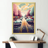Green And Pink Retro Roadsters - Cars Retro Canvas Wall Art
