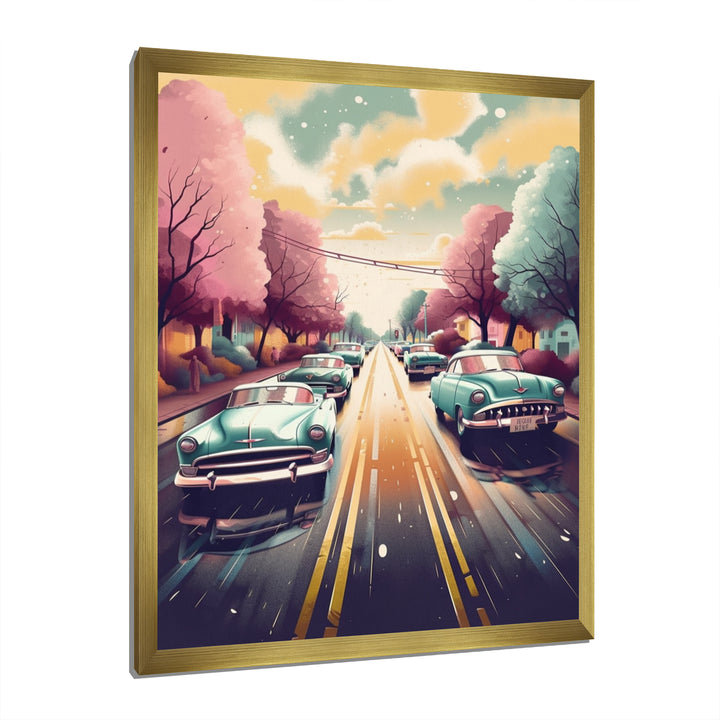 Green And Pink Retro Roadsters - Cars Retro Canvas Wall Art