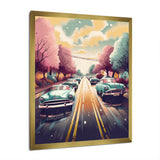 Green And Pink Retro Roadsters - Cars Retro Canvas Wall Art