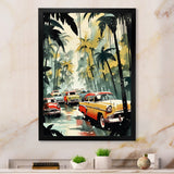 Yellow And Black Cars In Tropical Paradise - Cars Retro Canvas Wall Art