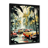 Yellow And Black Cars In Tropical Paradise - Cars Retro Canvas Wall Art