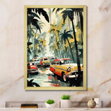 Yellow And Black Cars In Tropical Paradise - Cars Retro Canvas Wall Art