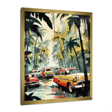 Yellow And Black Cars In Tropical Paradise - Cars Retro Canvas Wall Art