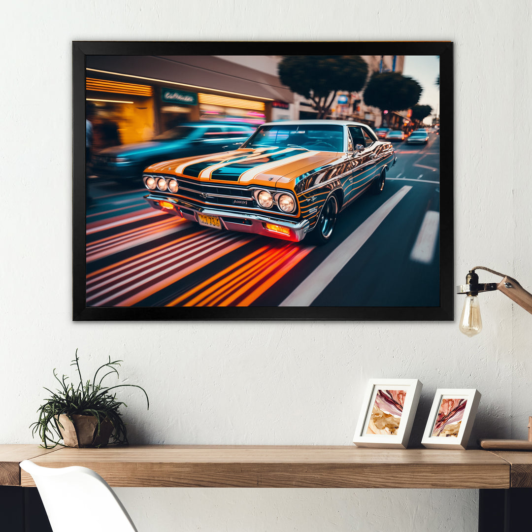Orange And Black Muscle Car Artistry - Cars American Muscle Canvas Wall Art