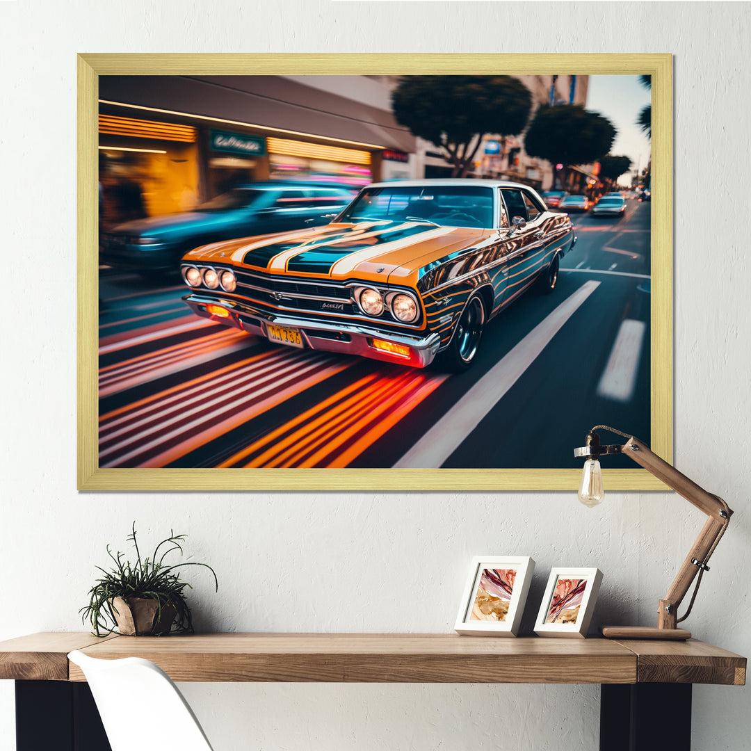 Orange And Black Muscle Car Artistry - Cars American Muscle Canvas Wall Art